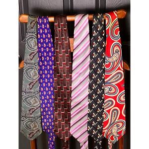 Silk Ties, Lot of 6, Paisley, Geometric, Stripe, Purple, Blue, Red, Navy, Formal
